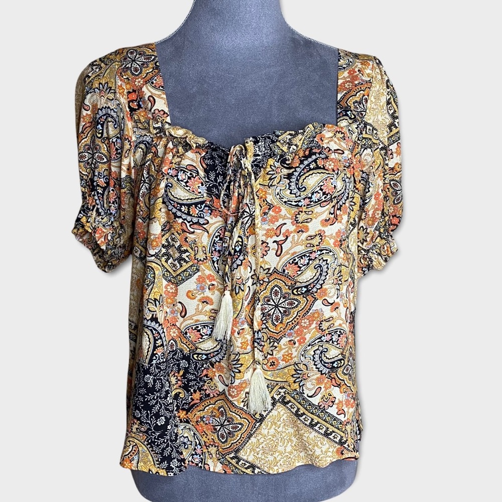 Cupcakes + Cashmere Golden Paisley Blouse Sz XS
